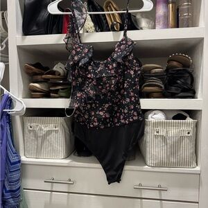 Lulu's Black and Pink Floral Bodysuit